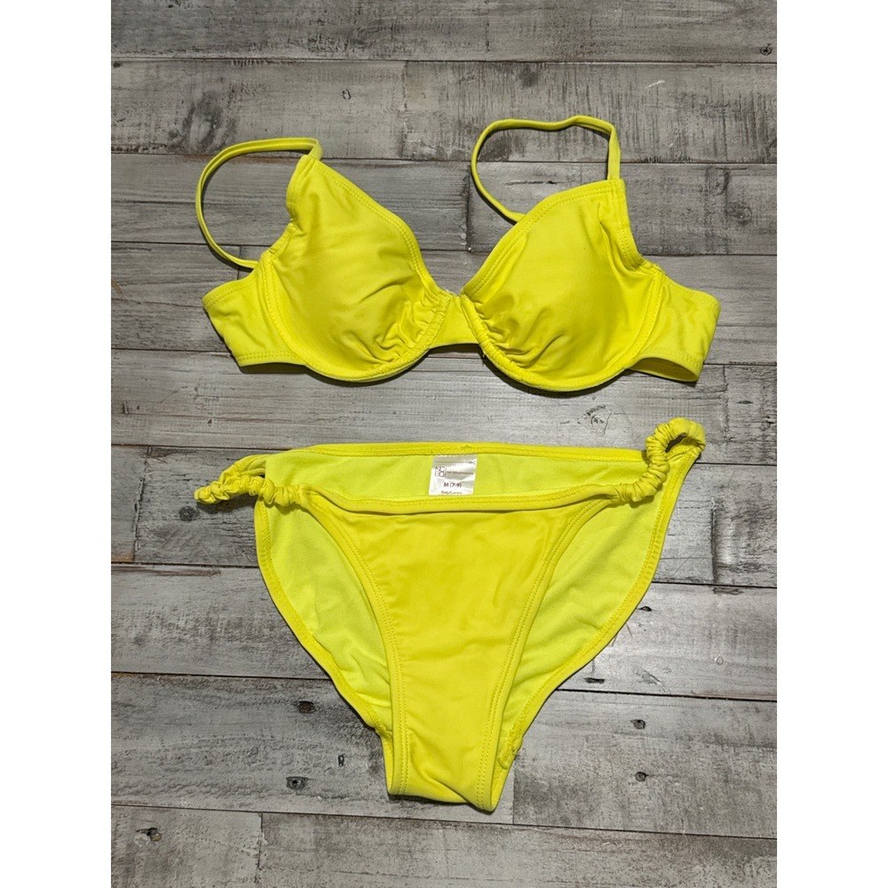 No Boundaries Womens Yellow Underwire Bikini Two Piece Swimsuit Set Size M 7-9